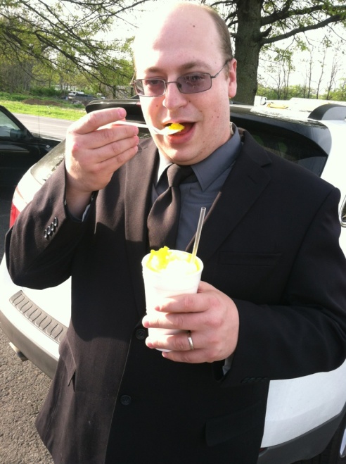 Steve enjoying his Mango Sno-Cone in Franklin, Tennessee.