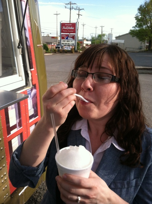 Jay enjoying her Pina Colada sno-cone in Franklin, Tennessee